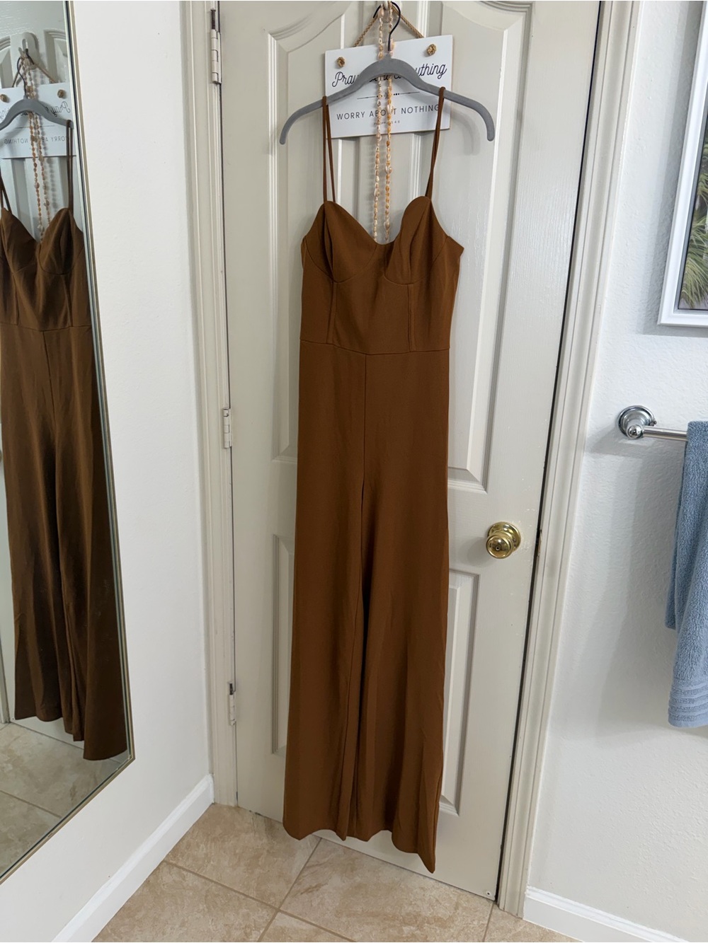 Fashion Nova Chocolate Brown Wide-Leg Jumpsuit with Spaghetti Straps - Picture 2 of 4
